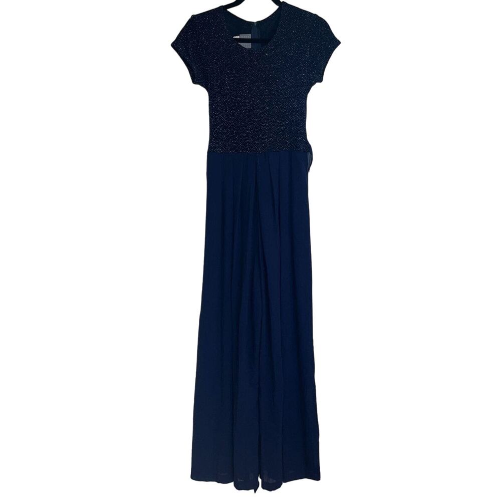 Vintage Rabbit Designs Womens Sz 6 Formal Jumpsuit Navy Blue Glitter